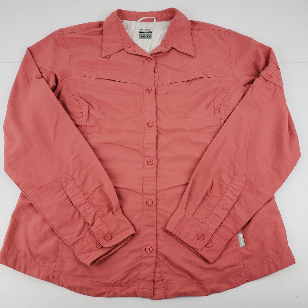 Columbia Titanium‎ Shirt Women Large Salmon Vented Roll Tab Button-Up Blouse
